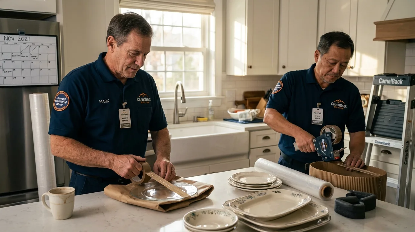 Professional crew packing kitchen dishware in Leavenworth, WA
